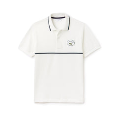 Mens   Regular Fit Striped Accents Petit Piqué Polo | Lacoste White / Navy Blue / Green • C06