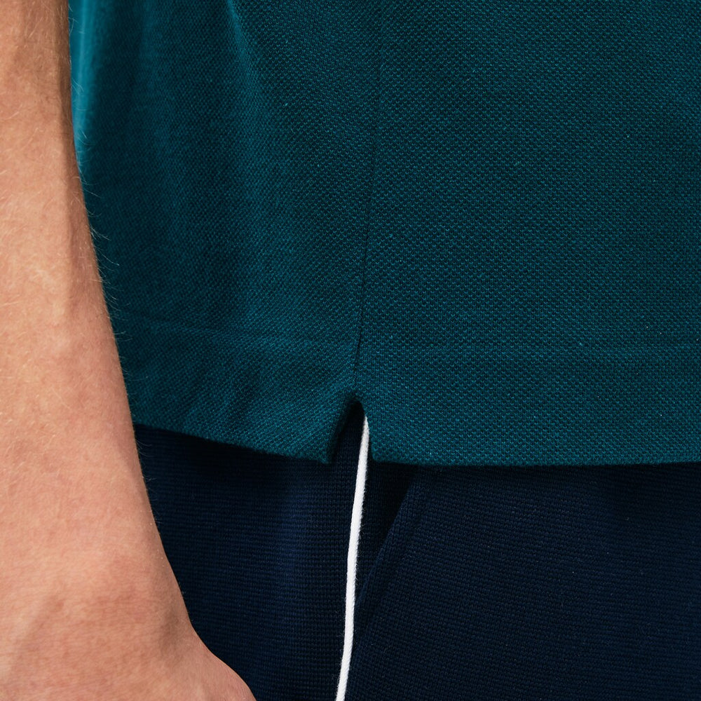 Mens   Regular Fit Striped Accents Petit Piqué Polo | Lacoste Green / Navy Blue / White • Dyx