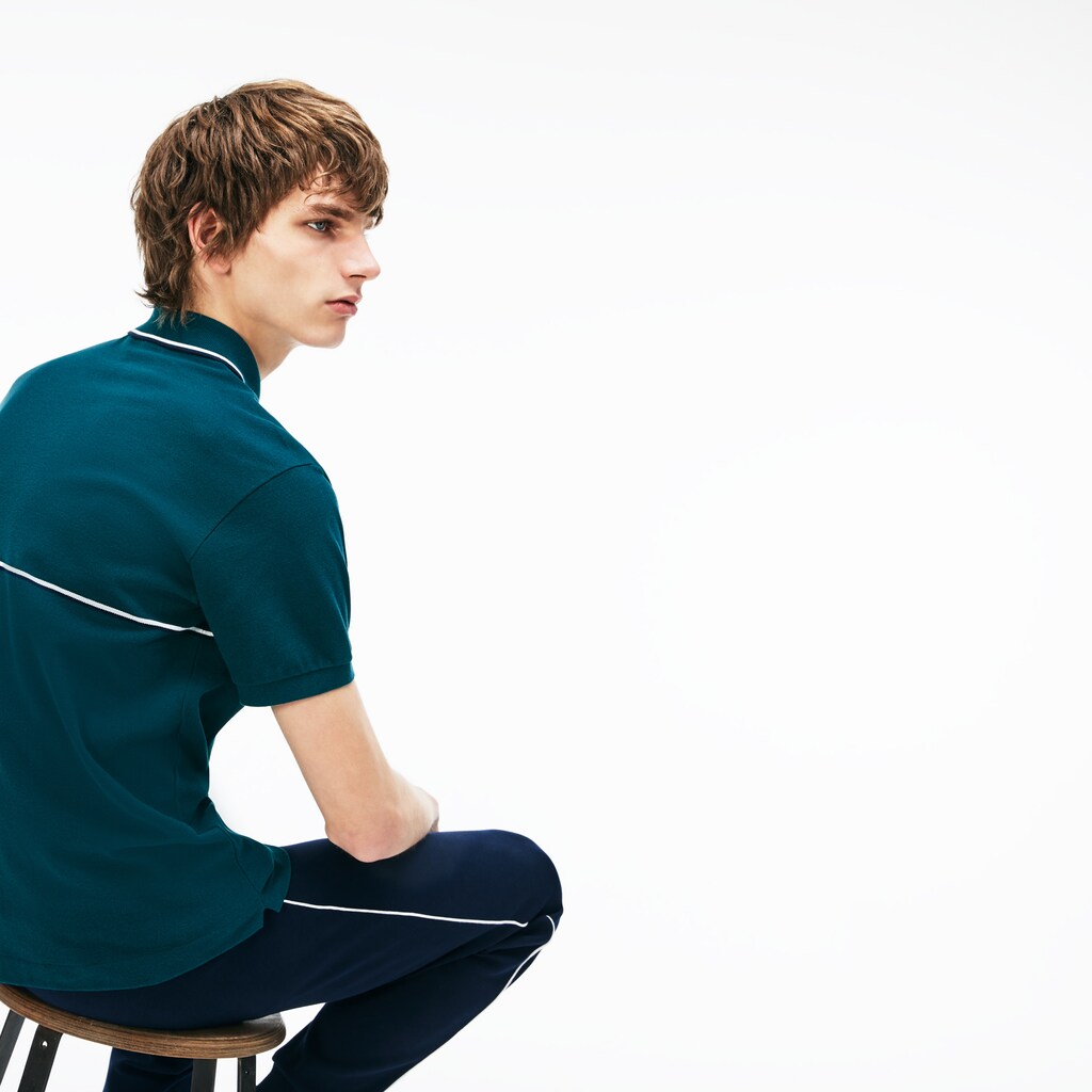 Mens   Regular Fit Striped Accents Petit Piqué Polo | Lacoste Green / Navy Blue / White • Dyx