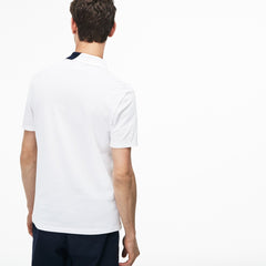 Mens   Slim Fit Lettering Stretch Mini Piqué Polo | Lacoste White / Navy Blue • 522