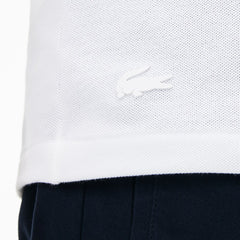 Mens   Slim Fit Lettering Stretch Mini Piqué Polo | Lacoste White / Navy Blue • 522