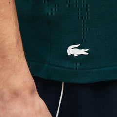 Mens   Slim Fit Lettering Stretch Mini Piqué Polo | Lacoste Green / White • Dp7