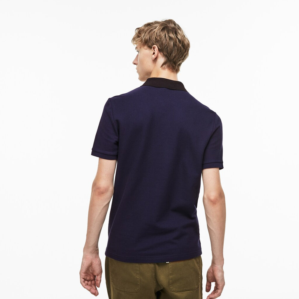 Mens   Lacoste Slim Fit Colourblock Striped Knop Piqué Polo Shirt | Lacoste Navy Blue • 166