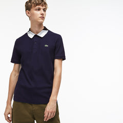 Mens   Lacoste Slim Fit Colourblock Striped Knop Piqué Polo Shirt | Lacoste Navy Blue • 166