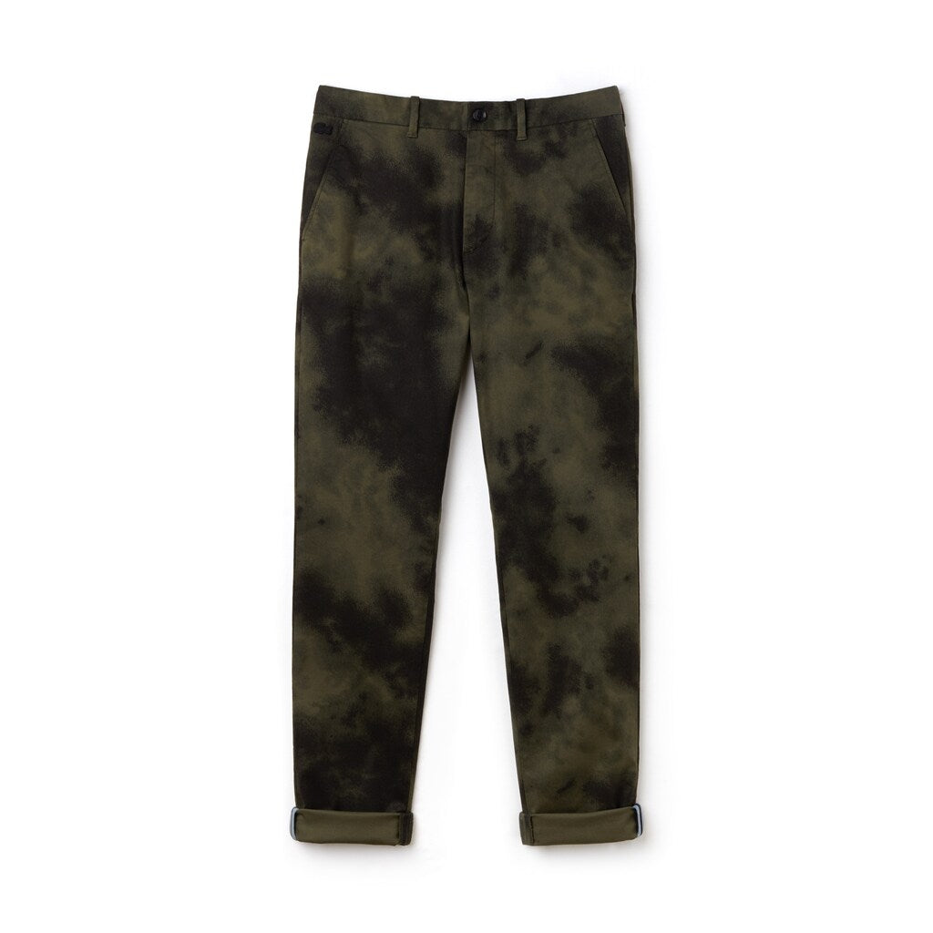 Mens   LIVE Print Stretch Cotton Twill Chino Pants | Lacoste Khaki Green / Black • Mr5