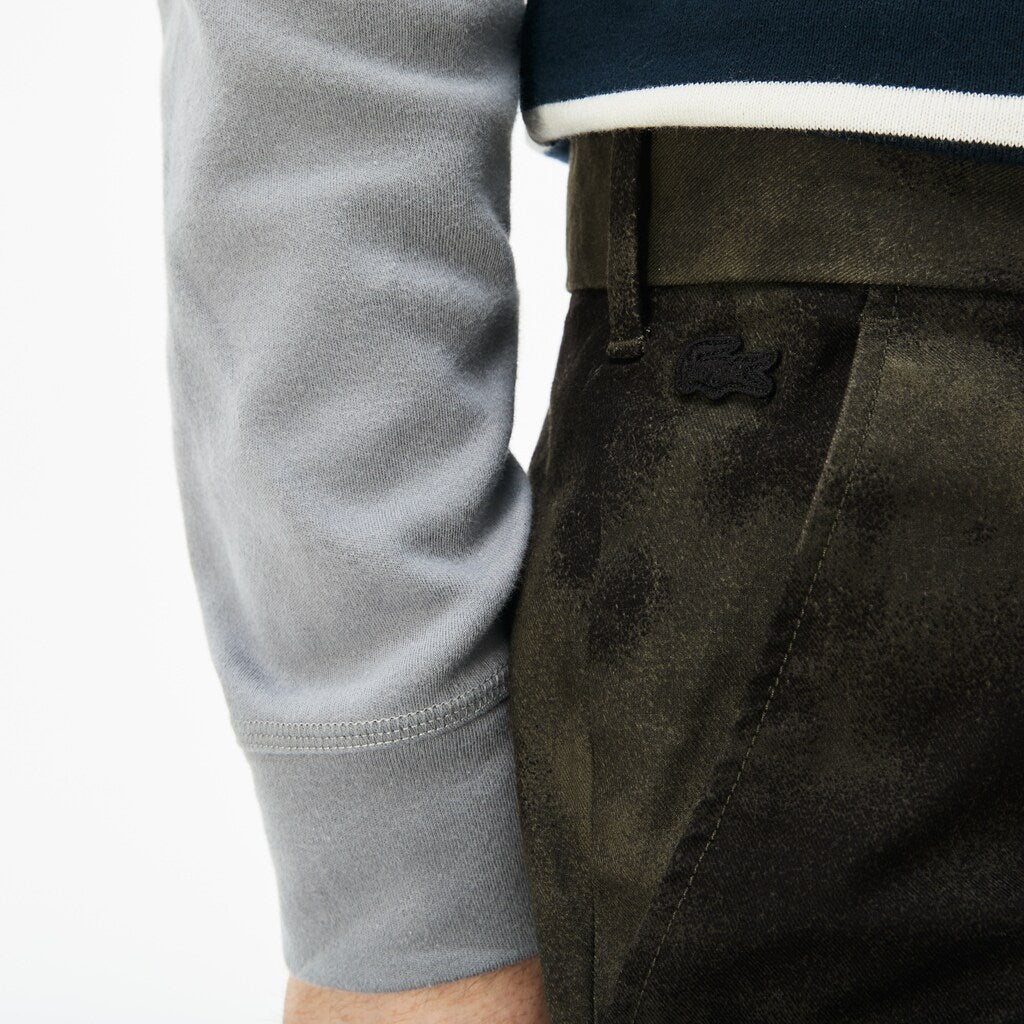 Mens   LIVE Print Stretch Cotton Twill Chino Pants | Lacoste Khaki Green / Black • Mr5