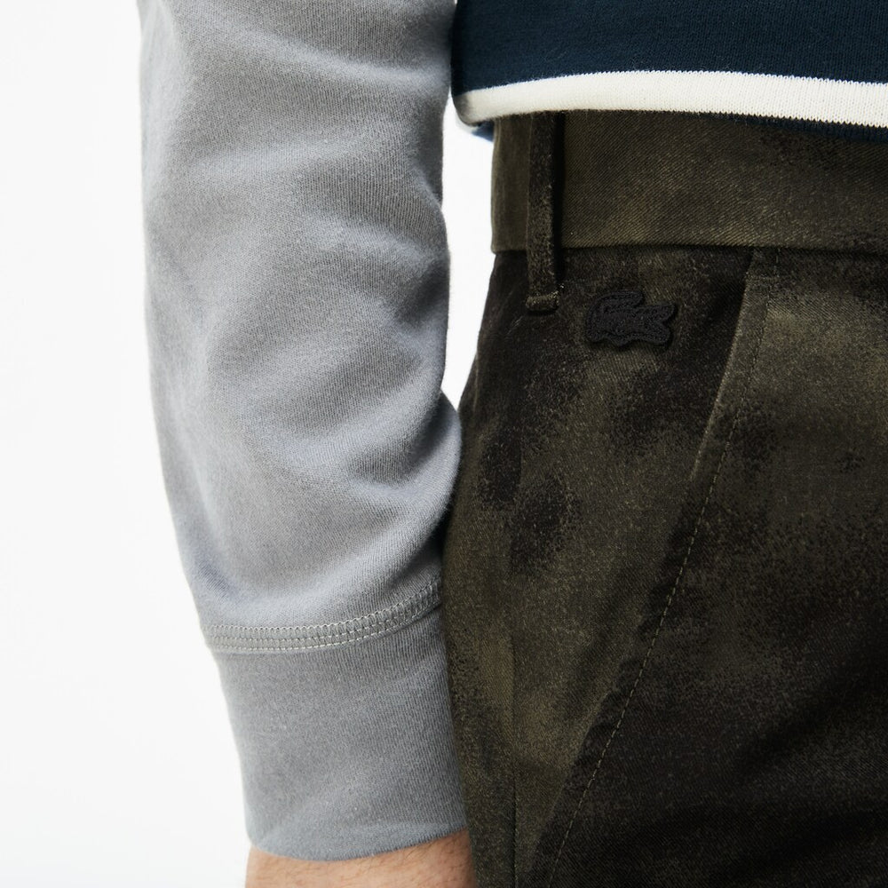 Mens   LIVE Print Stretch Cotton Twill Chino Pants | Lacoste Khaki Green / Black • Mr5