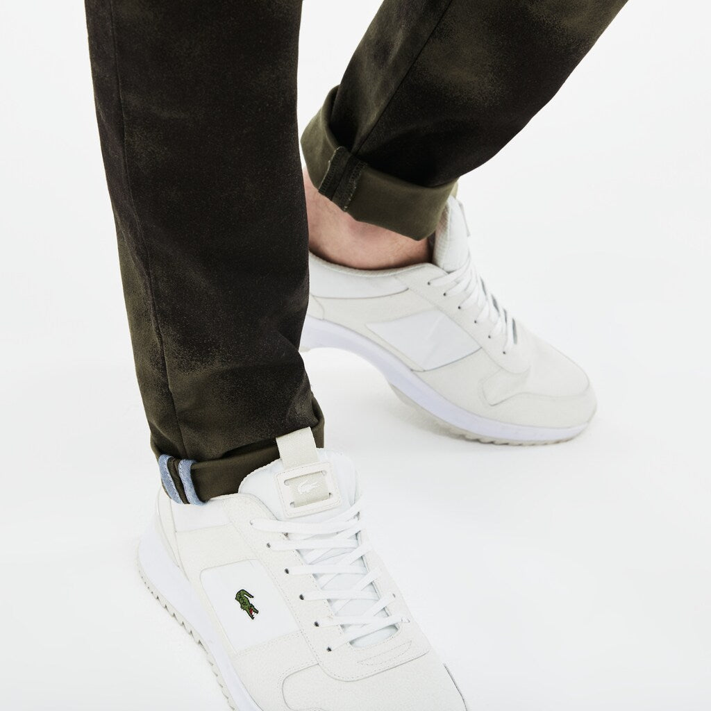 Mens   LIVE Print Stretch Cotton Twill Chino Pants | Lacoste Khaki Green / Black • Mr5