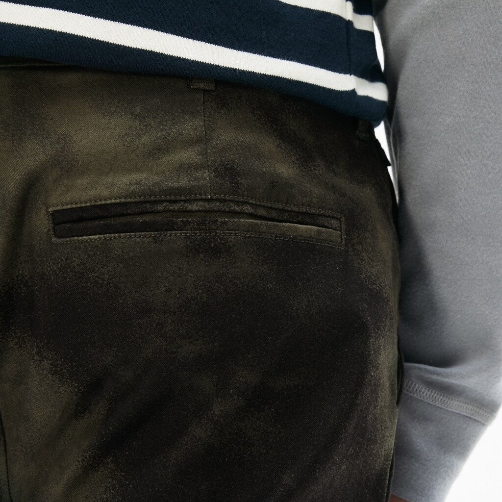 Mens   LIVE Print Stretch Cotton Twill Chino Pants | Lacoste Khaki Green / Black • Mr5