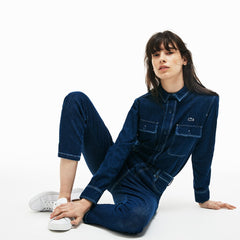 Womens Wo  Regular Fit Stretch Cotton Denim Carrot Pants | Lacoste Blue Chine • 36L