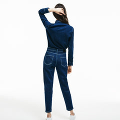 Womens Wo  Regular Fit Stretch Cotton Denim Carrot Pants | Lacoste Blue Chine • 36L