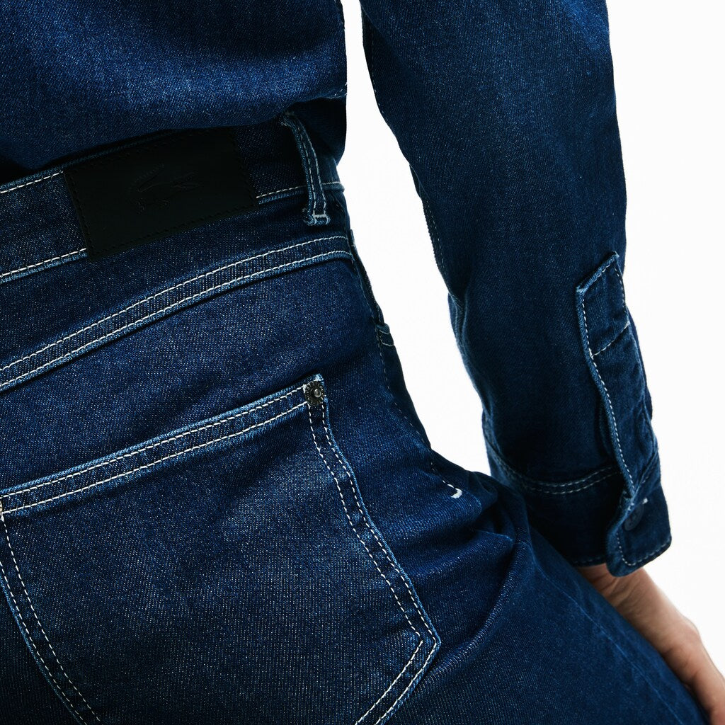 Womens Wo  Regular Fit Stretch Cotton Denim Carrot Pants | Lacoste Blue Chine • 36L
