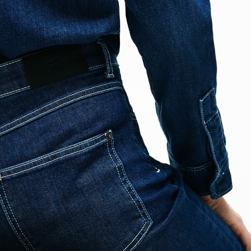 Womens Wo  Regular Fit Stretch Cotton Denim Carrot Pants | Lacoste Blue Chine • 36L