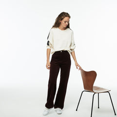 Womens Wo  Boxy Fit Striped Cotton Velour Pants | Lacoste Brown • Y29