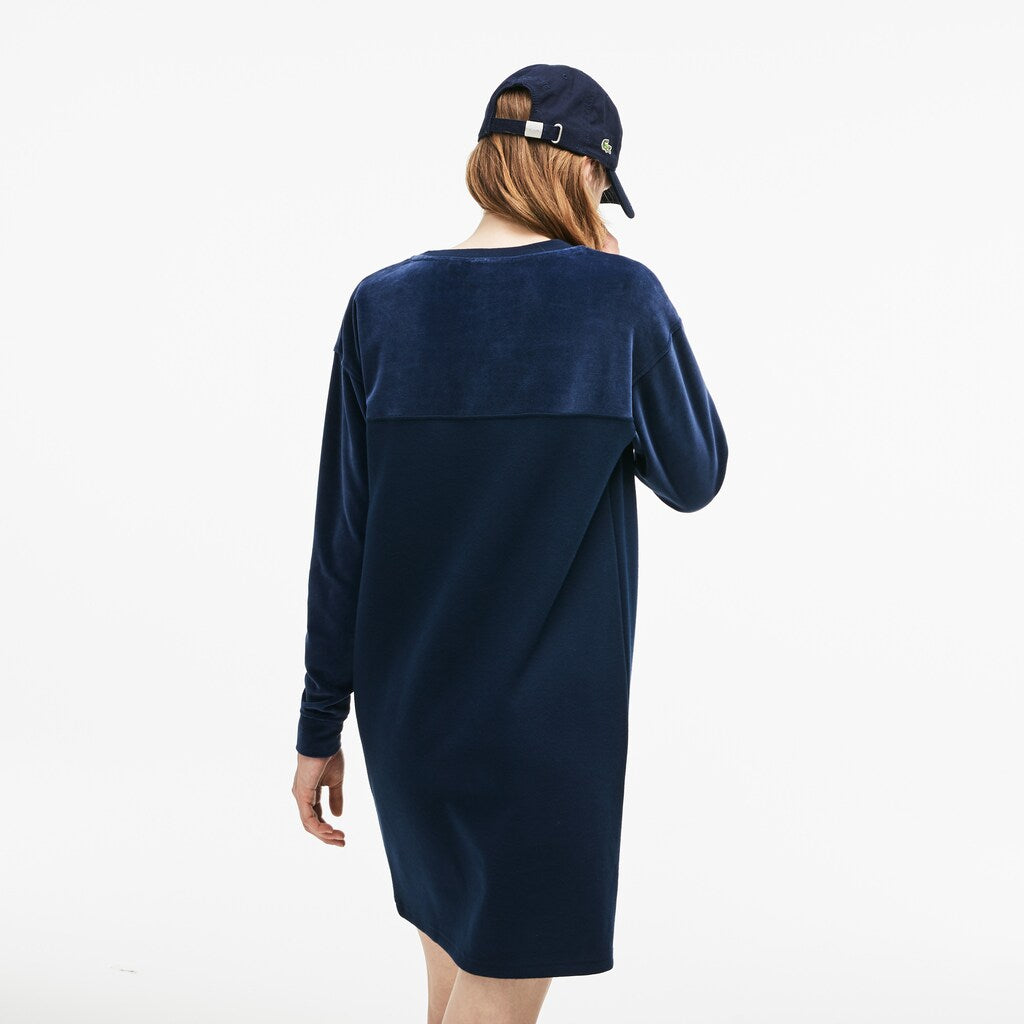 Womens Wo  Bimaterial Velour and Terrycloth Jersey Sweatshirt Dress | Lacoste Navy Blue • 166