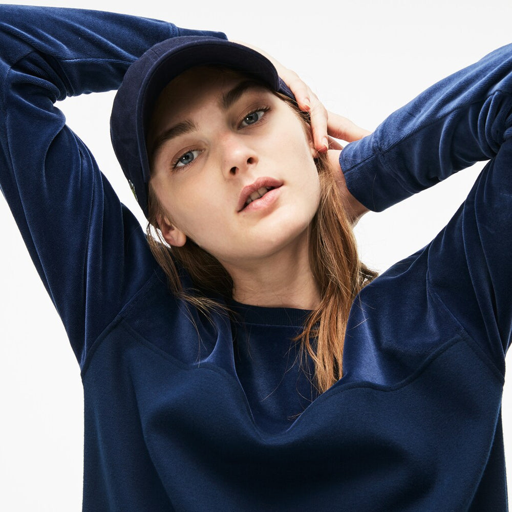 Womens Wo  Bimaterial Velour and Terrycloth Jersey Sweatshirt Dress | Lacoste Navy Blue • 166