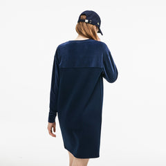 Womens Wo  Bimaterial Velour and Terrycloth Jersey Sweatshirt Dress | Lacoste Navy Blue • 166