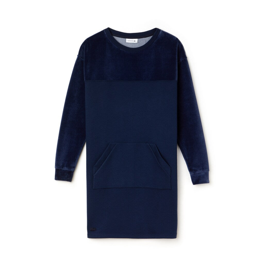 Womens Wo  Bimaterial Velour and Terrycloth Jersey Sweatshirt Dress | Lacoste Navy Blue • 166