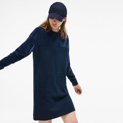 Womens Wo  Bimaterial Velour and Terrycloth Jersey Sweatshirt Dress | Lacoste Navy Blue • 166