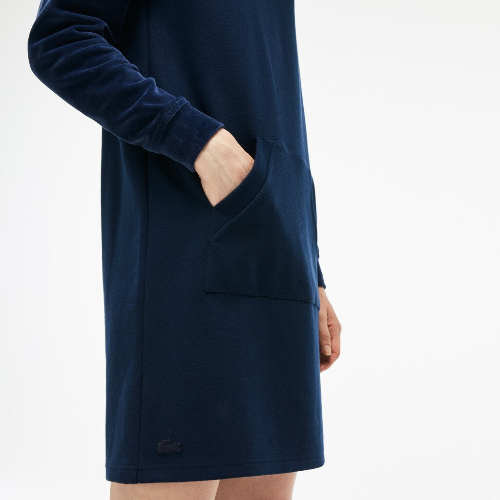 Womens Wo  Bimaterial Velour and Terrycloth Jersey Sweatshirt Dress | Lacoste Navy Blue • 166
