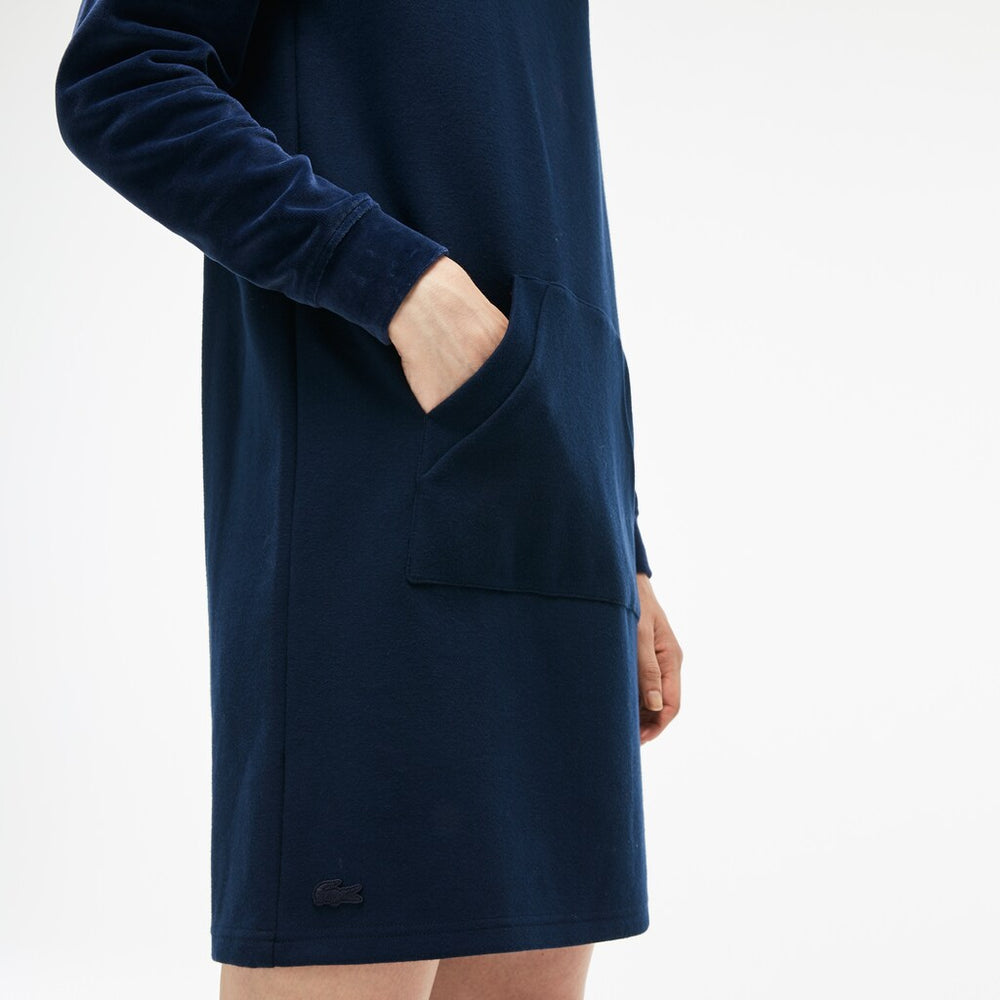 Womens Wo  Bimaterial Velour and Terrycloth Jersey Sweatshirt Dress | Lacoste Navy Blue • 166