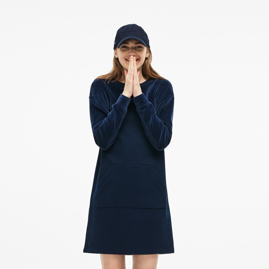 Womens Wo  Bimaterial Velour and Terrycloth Jersey Sweatshirt Dress | Lacoste Navy Blue • 166
