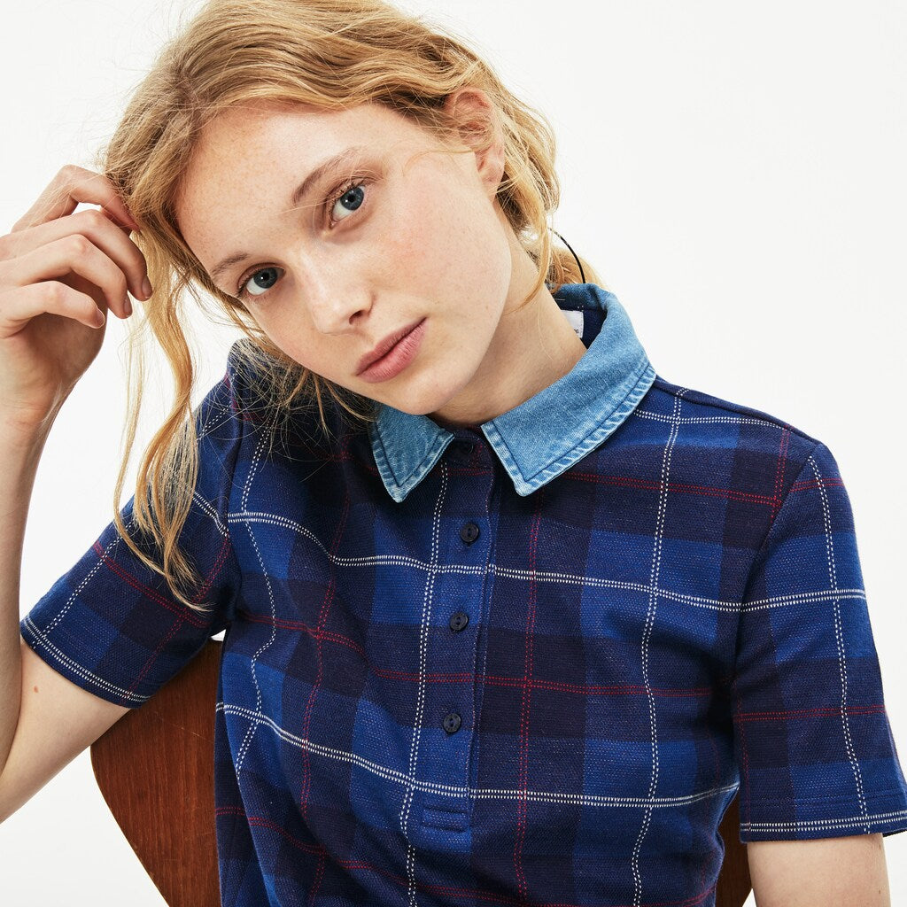 Womens Wo  Tartan Check Cotton Jacquard Polo | Lacoste Navy Blue / Blue • Bz9