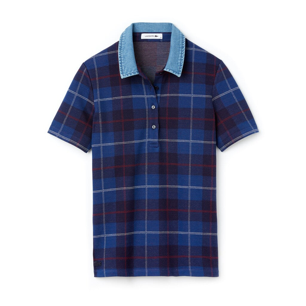 Womens Wo  Tartan Check Cotton Jacquard Polo | Lacoste Navy Blue / Blue • Bz9