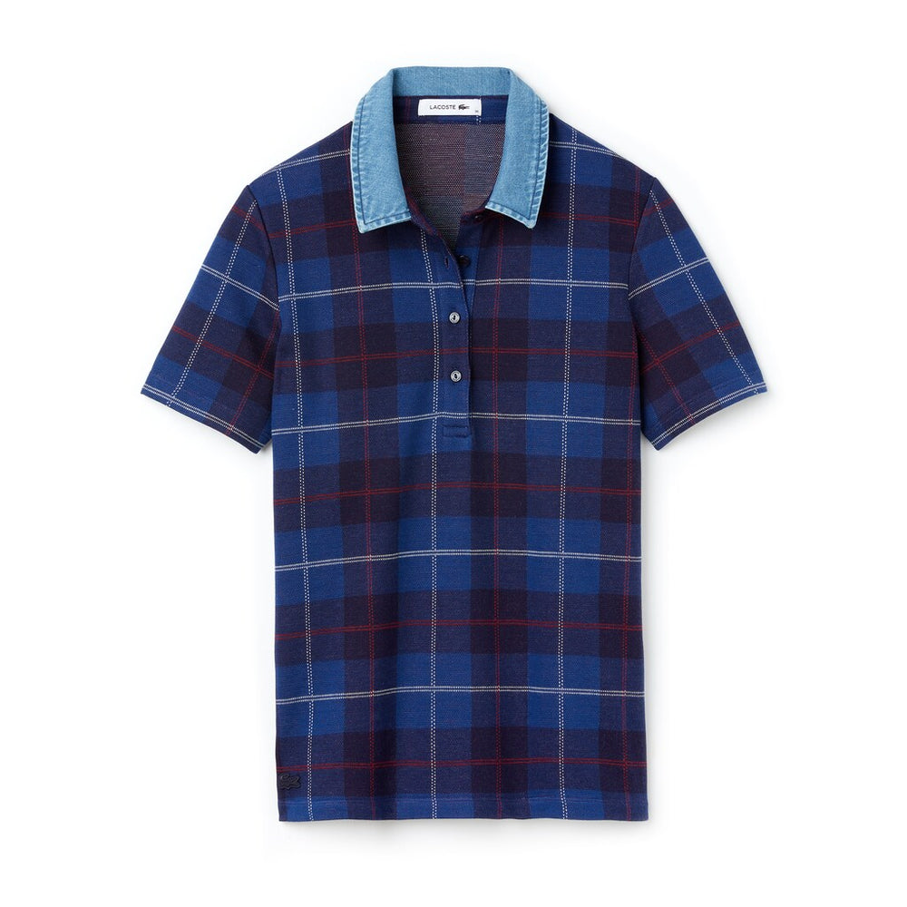 Womens Wo  Tartan Check Cotton Jacquard Polo | Lacoste Navy Blue / Blue • Bz9