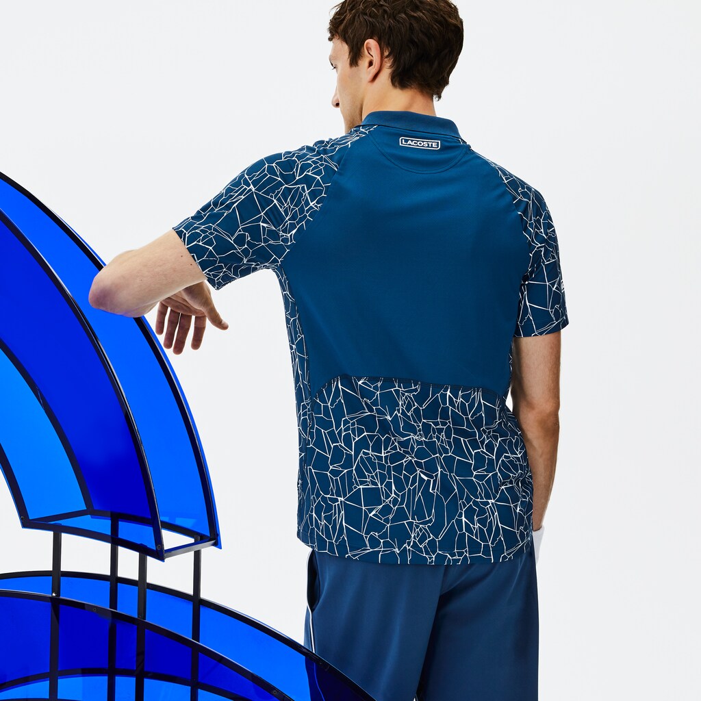 Mens   SPORT Novak Djokovic Print Technical Jersey Polo | Lacoste Blue / White • Erg
