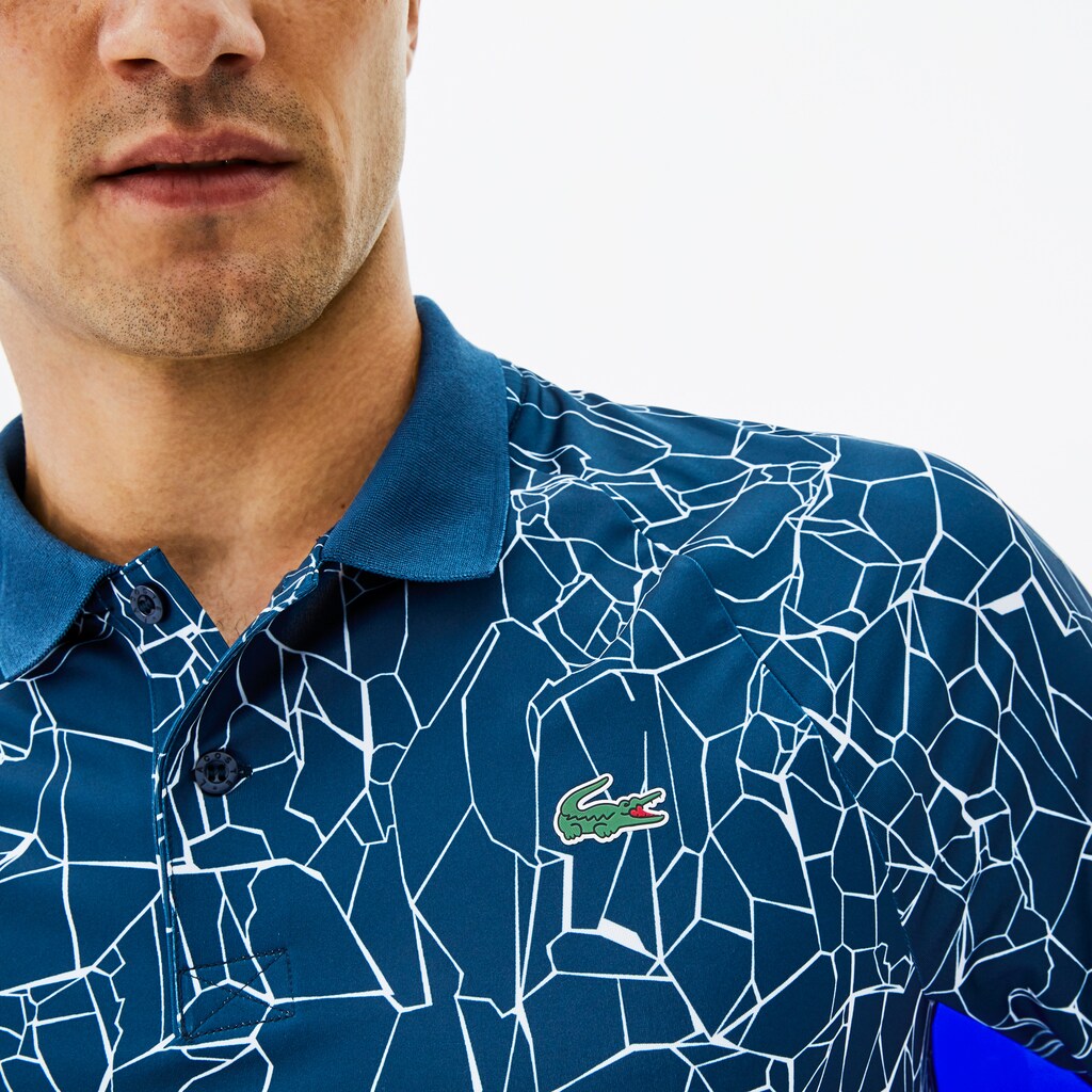 Mens   SPORT Novak Djokovic Print Technical Jersey Polo | Lacoste Blue / White • Erg