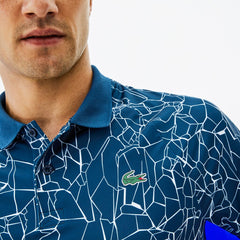 Mens   SPORT Novak Djokovic Print Technical Jersey Polo | Lacoste Blue / White • Erg