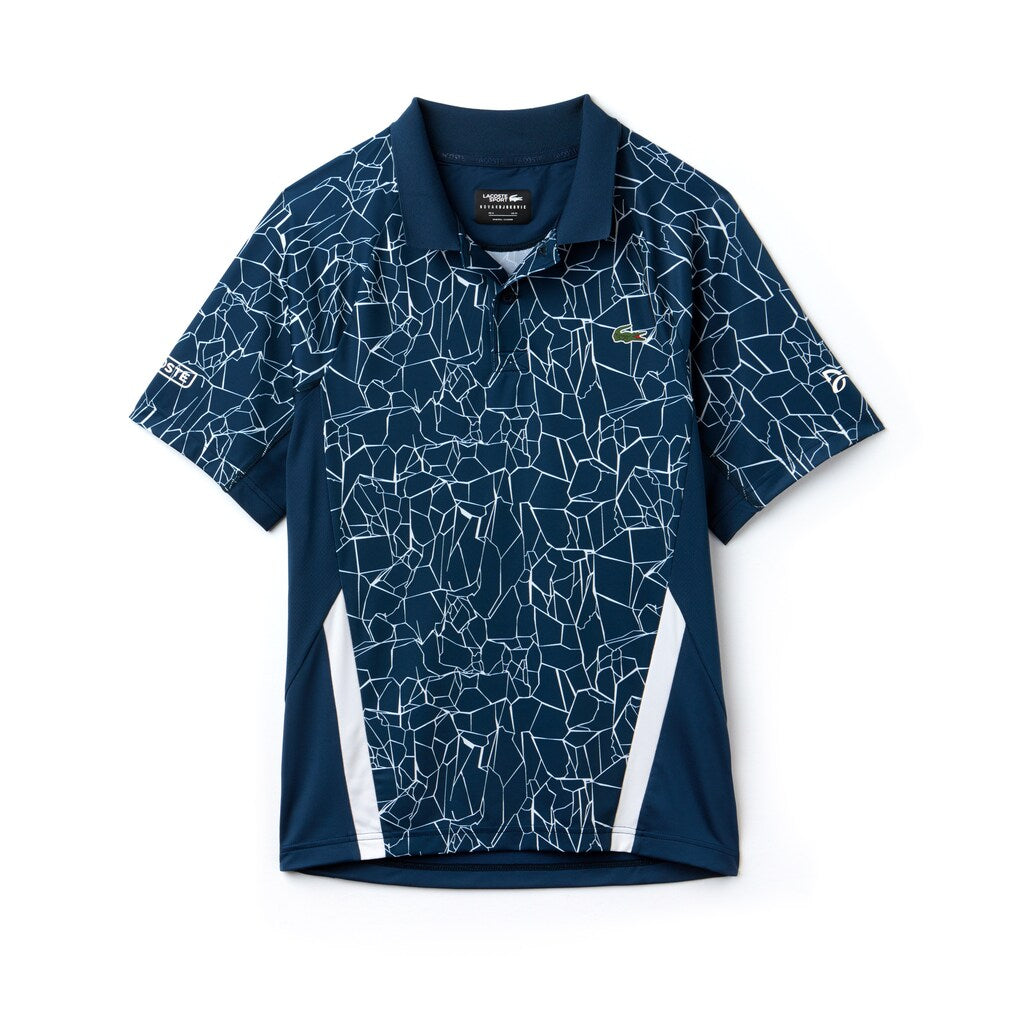 Mens   SPORT Novak Djokovic Print Technical Jersey Polo | Lacoste Blue / White • Erg