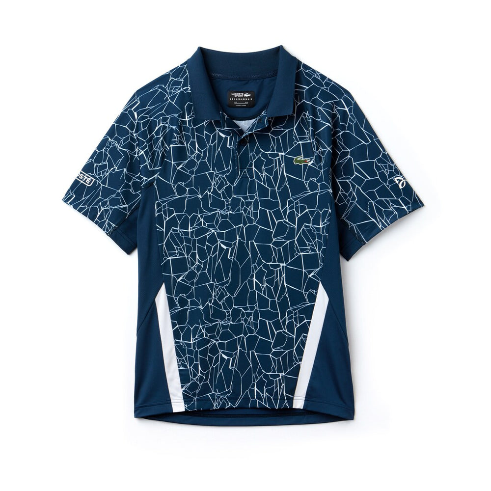 Mens   SPORT Novak Djokovic Print Technical Jersey Polo | Lacoste Blue / White • Erg