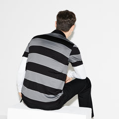 Mens   SPORT Striped Stretch Jersey Golf Polo | Lacoste Black / Grey / White • W3Y