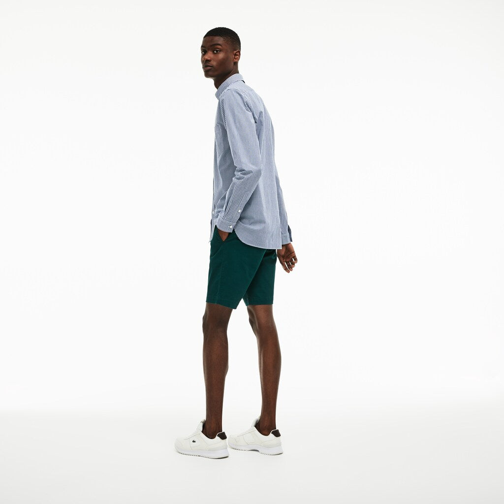 Mens   Slim Fit Gingham Stretch Cotton Poplin Shirt | Lacoste Blue / White • 2Ad