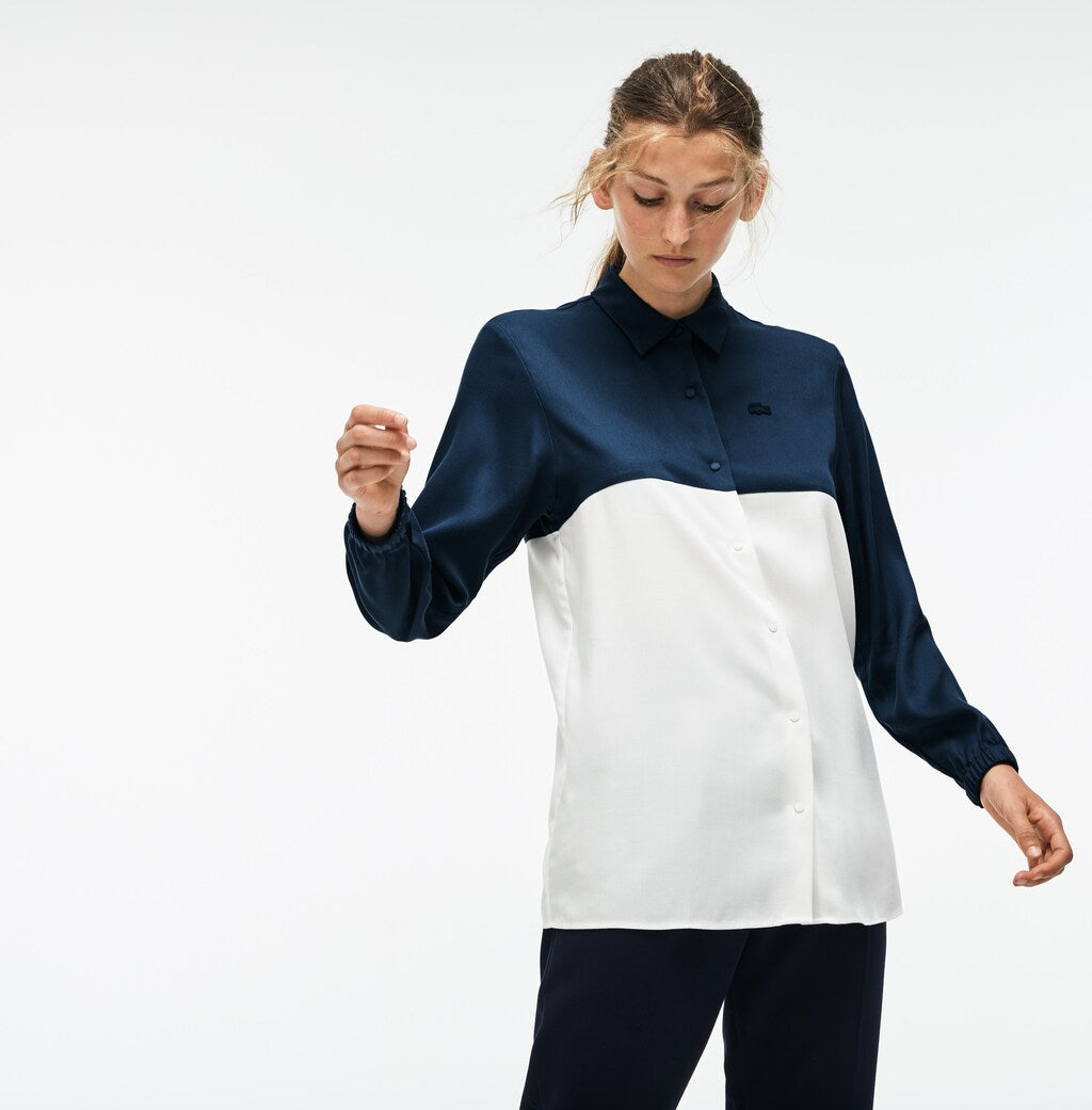 Womens Wo  Regular Fit Bicolor Flowing Piqué Shirt | Lacoste Blue / White • V2Y