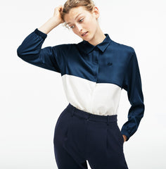 Womens Wo  Regular Fit Bicolor Flowing Piqué Shirt | Lacoste Blue / White • V2Y