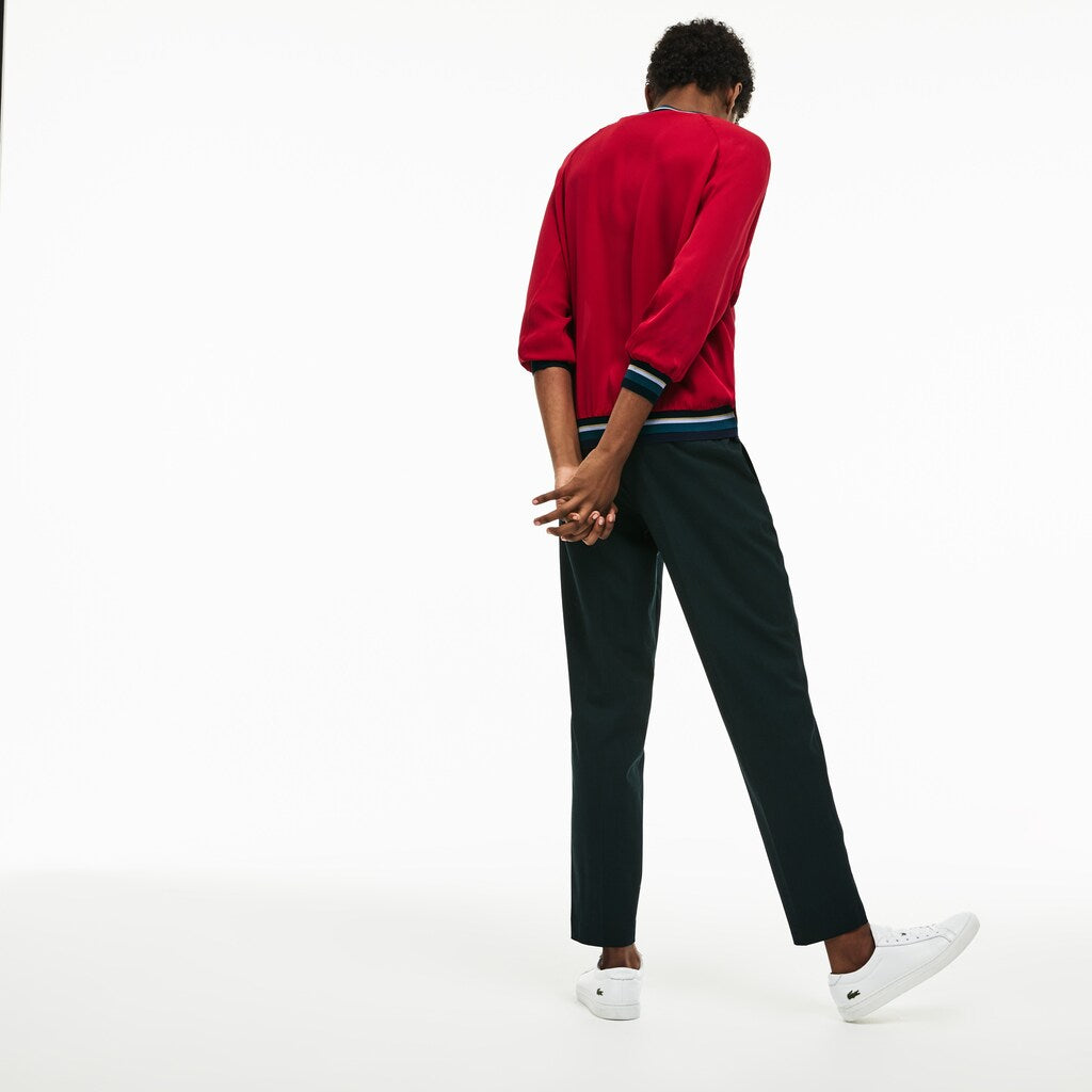 Womens Wo  Contrast Accents Silk Crepe Top | Lacoste Persian Red • Ws3
