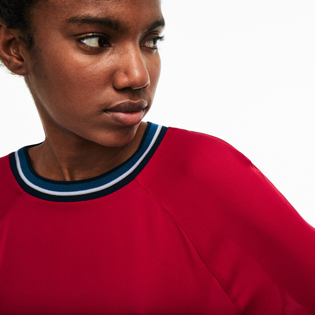 Womens Wo  Contrast Accents Silk Crepe Top | Lacoste Persian Red • Ws3