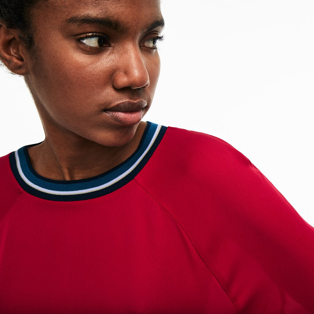 Womens Wo  Contrast Accents Silk Crepe Top | Lacoste Persian Red • Ws3