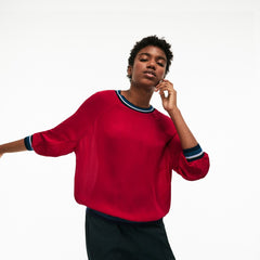 Womens Wo  Contrast Accents Silk Crepe Top | Lacoste Persian Red • Ws3