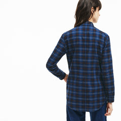 Womens Wo  Slim Fit Stretch Check Cotton Canvas Shirt | Lacoste Navy Blue / Blue • Bz9