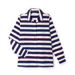 Womens Wo  Regular Fit Striped Cotton & Silk Voile Shirt | Lacoste White / Navy Blue / Red • Ccq