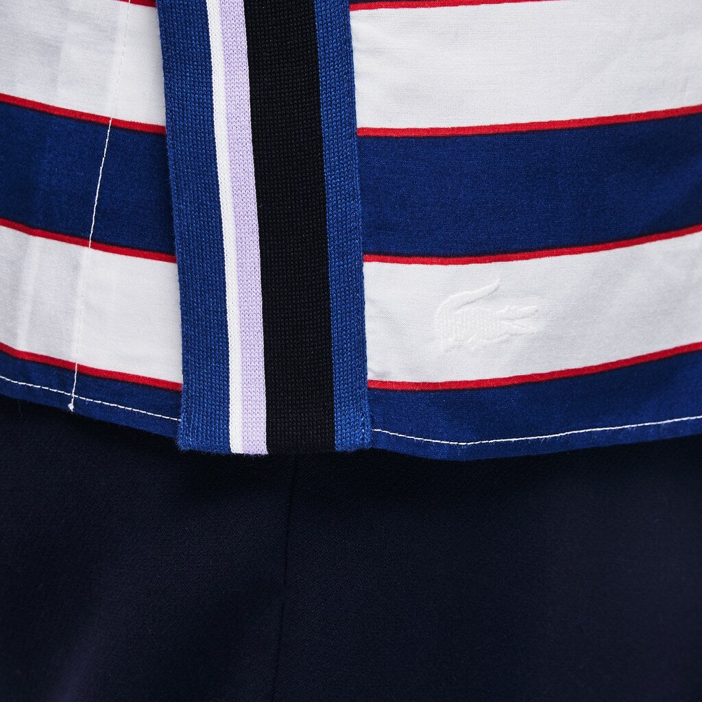 Womens Wo  Regular Fit Striped Cotton & Silk Voile Shirt | Lacoste White / Navy Blue / Red • Ccq