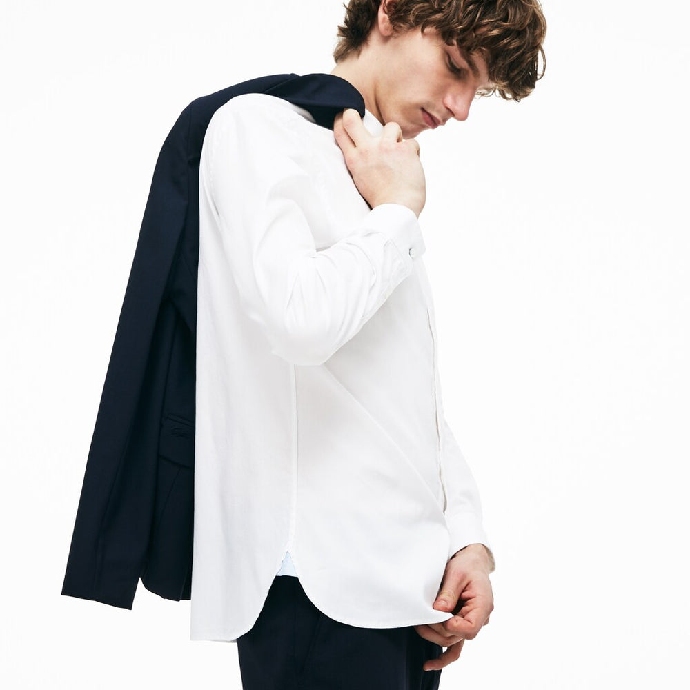 Mens   Slim Fit Stretch Cotton Pinpoint Shirt | Lacoste White • 001