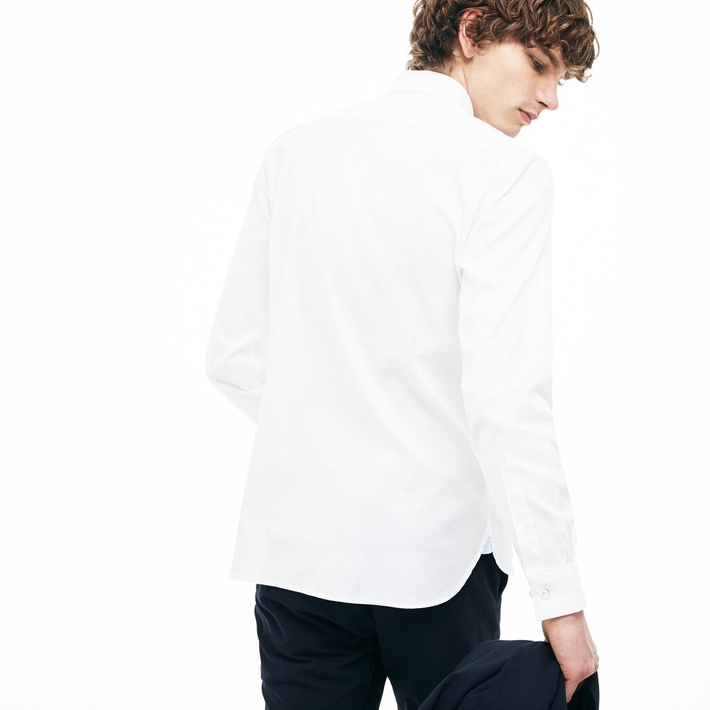 Mens   Slim Fit Stretch Cotton Pinpoint Shirt | Lacoste White • 001