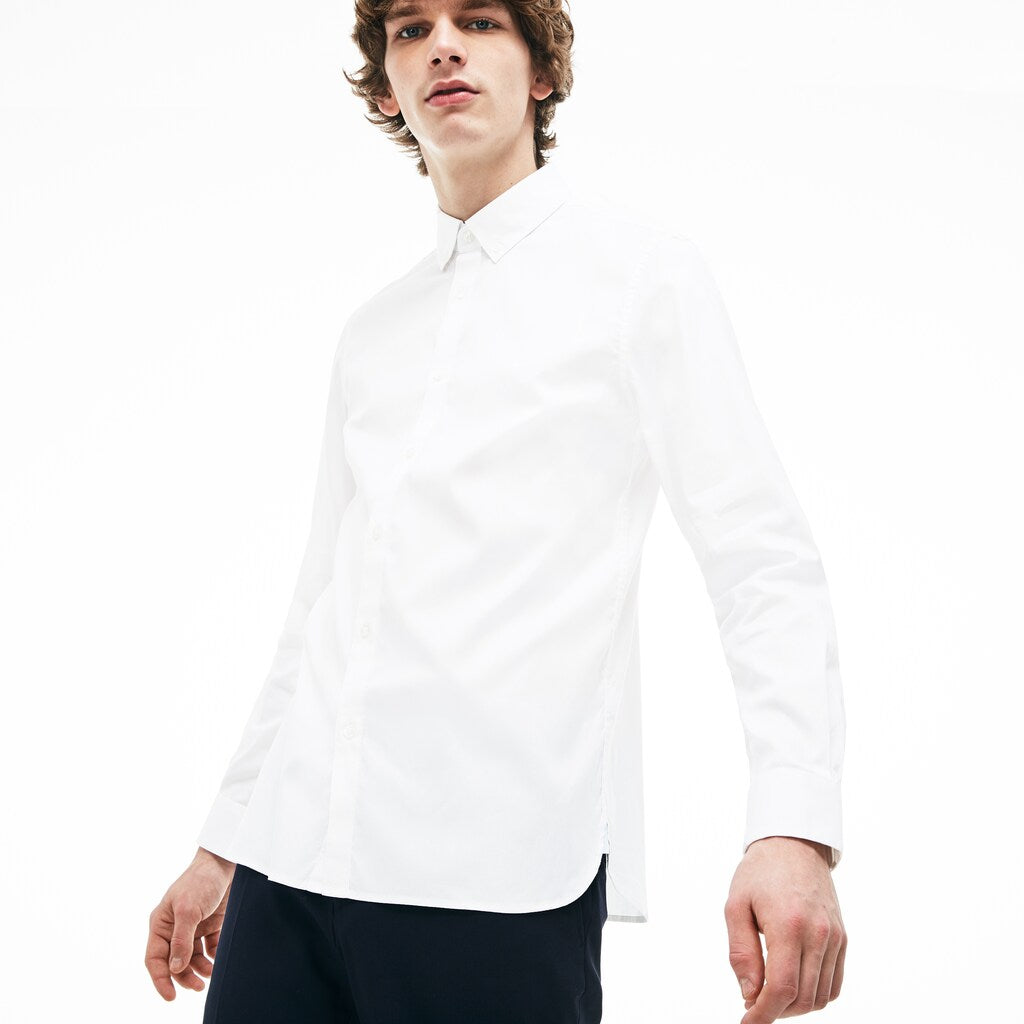 Mens   Slim Fit Stretch Cotton Pinpoint Shirt | Lacoste White • 001