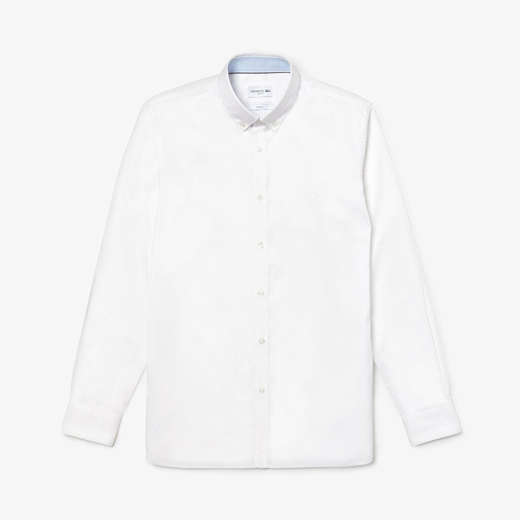 Mens   Slim Fit Stretch Cotton Pinpoint Shirt | Lacoste White • 001