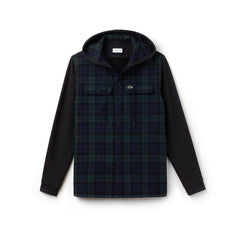 Mens   Regular Fit Hooded Check Cotton Flannel Shirt | Lacoste Green / White • Dcj